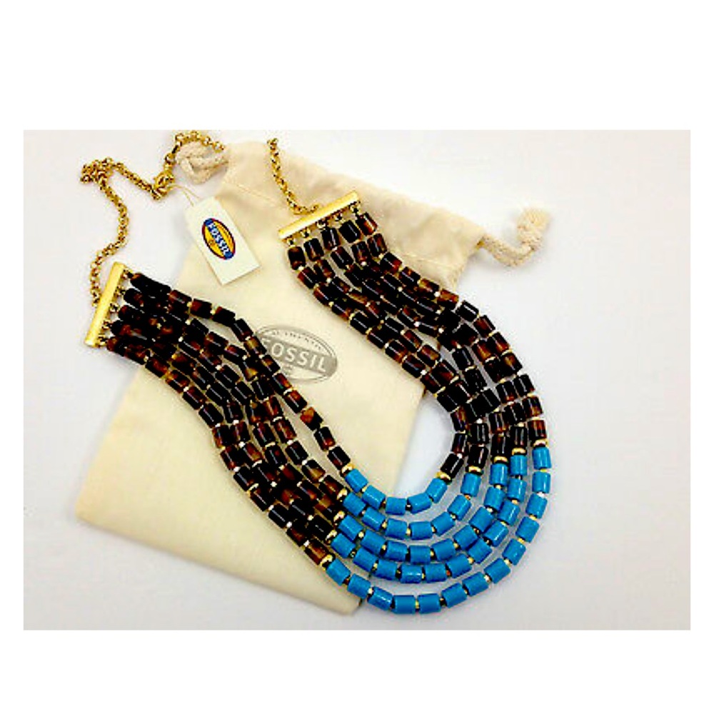 Fossil 5 Strand Necklace gold &Tortoise Turquoise